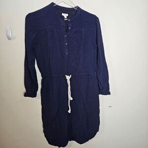J Crew Factory Navy Blue Shirtdress Size XS Dress Rope Drawstring Tie Nautical